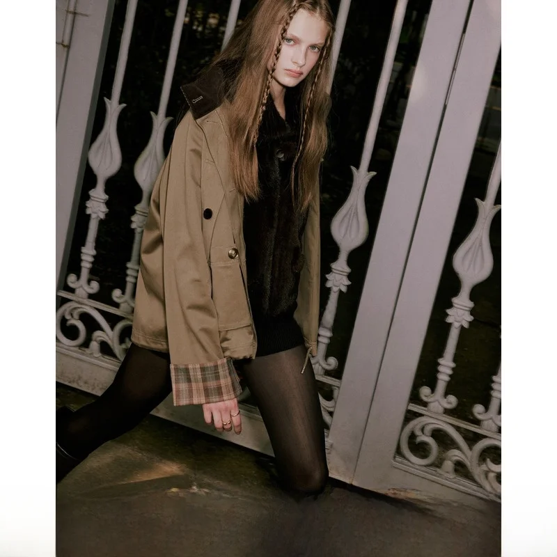 Jaet en coton amincissant avec col banlieue Sle couleur Blo polyvalent Long Sve vêtements d'extérieur pour femmes bouton détail