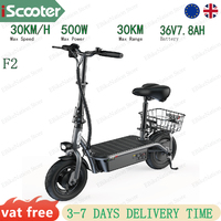 iScooter F2 Electric Scooter: 500W Motor, 36V 7.8Ah Battery, 30KM Range, 30km/h Speed, 10\