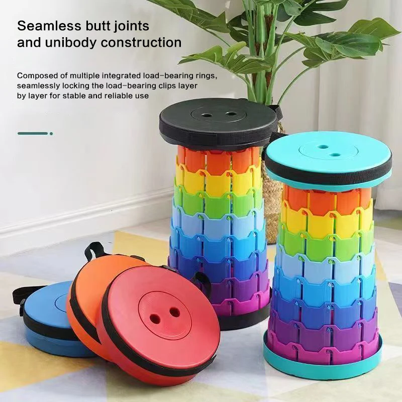 

Folding Stool Round Rainbow Folding Stool Outdoor Travel Stool Adjustable Plastic Fishing Stool Expandable Stool