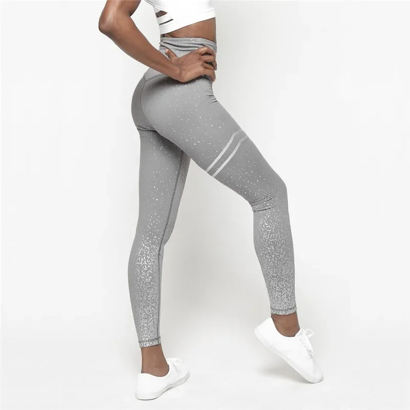 Mulheres leggings sem folha metálica transparente impressão leggings exercício fitness retalhos push up calças de yoga femininas