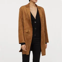 Blazer de ante con botonadura única para mujer, chaqueta elegante e informal hecha a medida, Top para pedir, prendas de vestir exteriores, 2024