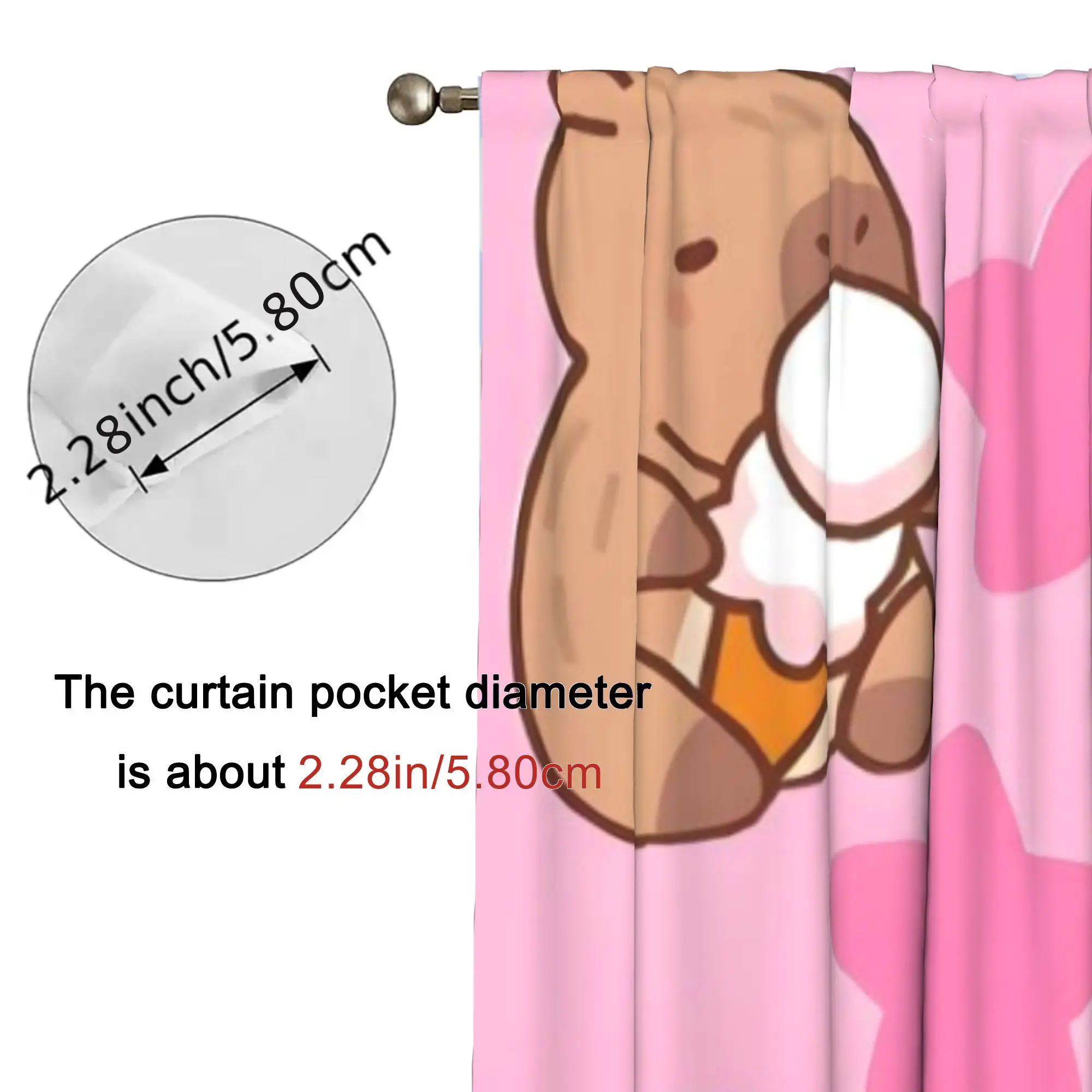 Cute Cartoon Capybara Star Window Curtain 2 Panels,Lovely Capybara Donut Ice Cream Pink Star Print Sweet Pink Background Curtain