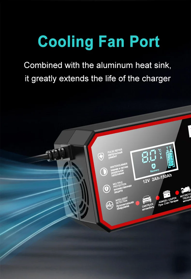 EAFC 6A /8A 12V Intelligentes Autobatterieladegerät Auto- und Motorradbatterieleinheit Blei-Säure-Batterie-Reparatur LCD-Display – Detail 18