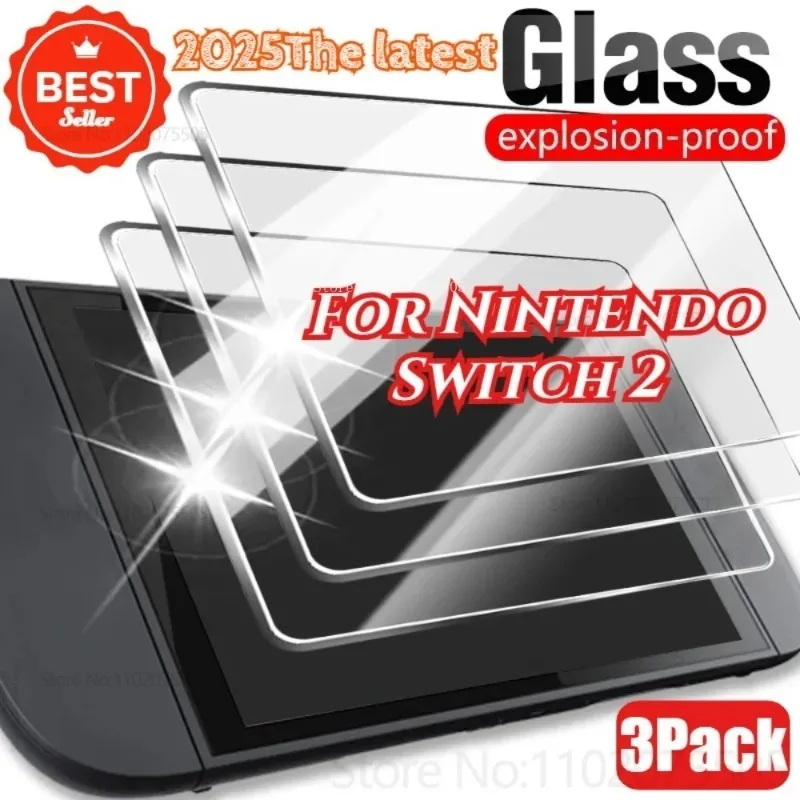 3er-Pack Die neueste Version von 2025 HD Transparentes gehärtetes Glas für Nintendo Switch 2 Displayschutzfolie, Kratzschutzglas