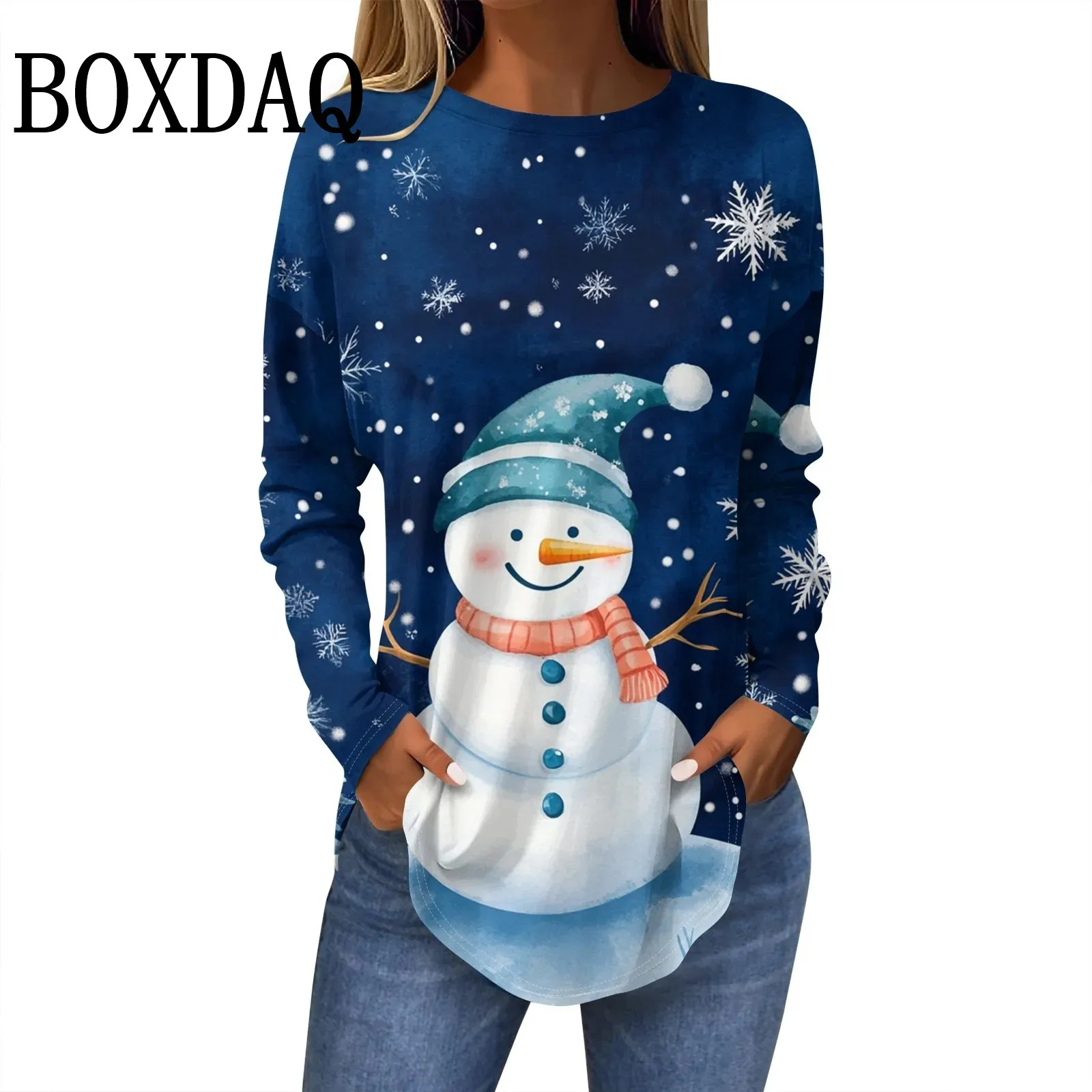 Tee Shirts For Women Fall Casual Long Sleeve Shirts Winter 2024 Retro Printing Christmas Party Top Pulloverropa de mujer ofertas