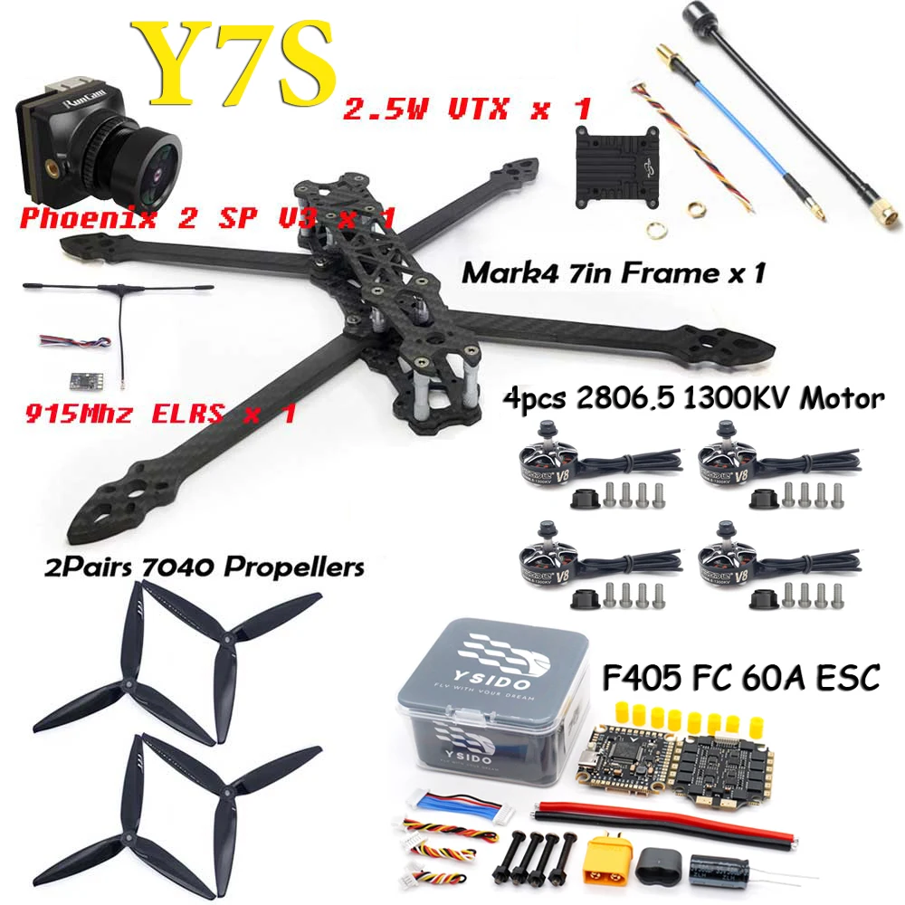 MARK4 7 inch 295 mm framekit 2806.5 1300KV borstelloze motor F405 FC 60A ESC 7040 propeller 2,5 W VTX-camera voor 7 inch FPV RC Drone - afbeelding 2