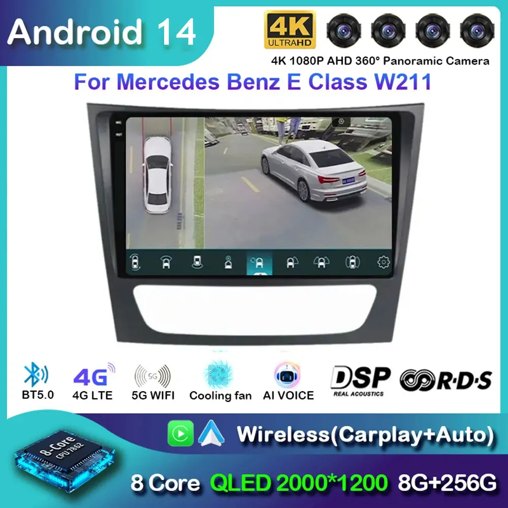 Android 14 Car Radio For Mercedes Benz E-class W211 E200 E220 E300 E350 E240 CLS 2002-2010 Multimedia Player GPS Stereo WIFI 4G