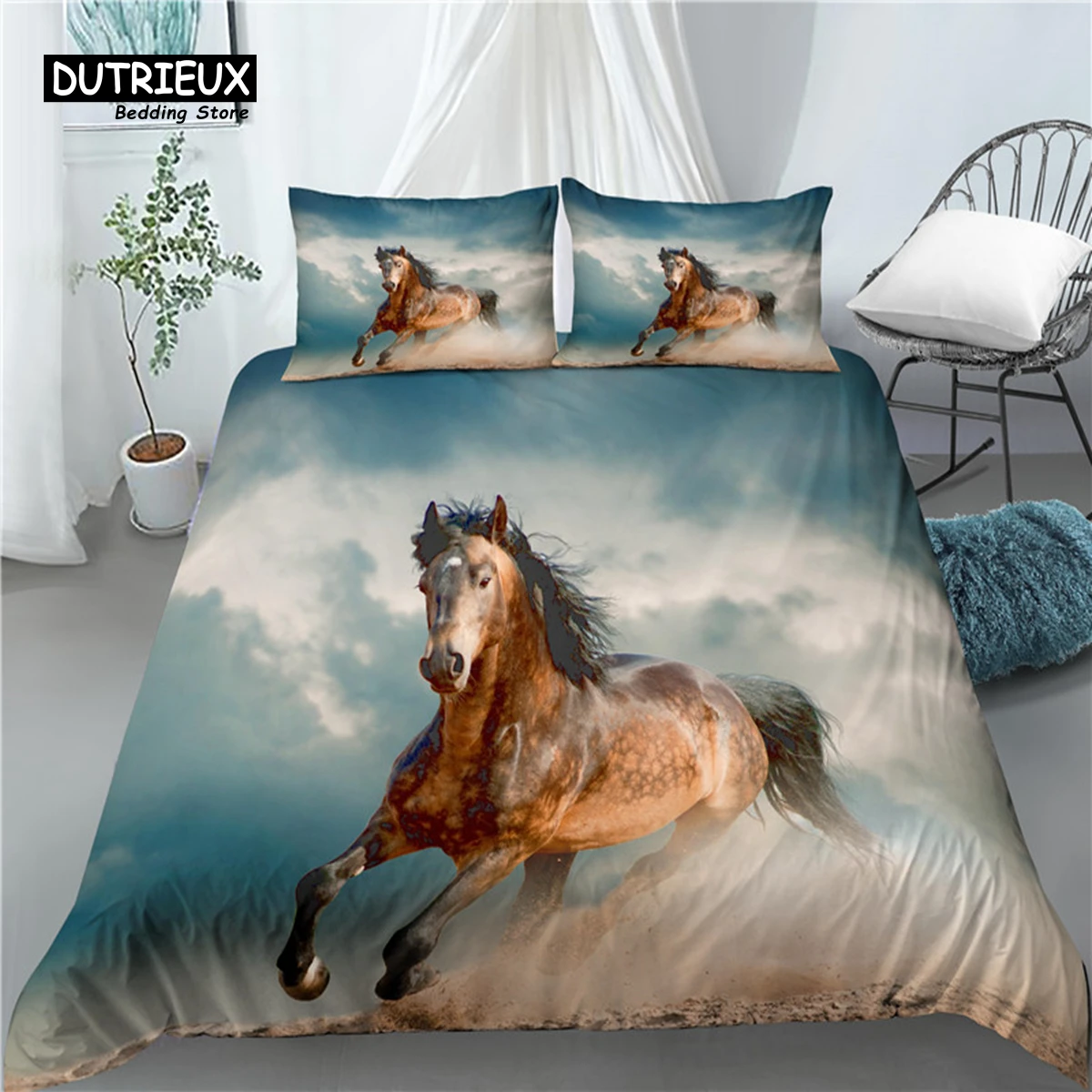 

Home Living Luxury 3D Running Horse Print 2/3Pcs Comfortable Duvet Cover PillowCase Bedding Sets Queen and King EU/US/AU Size