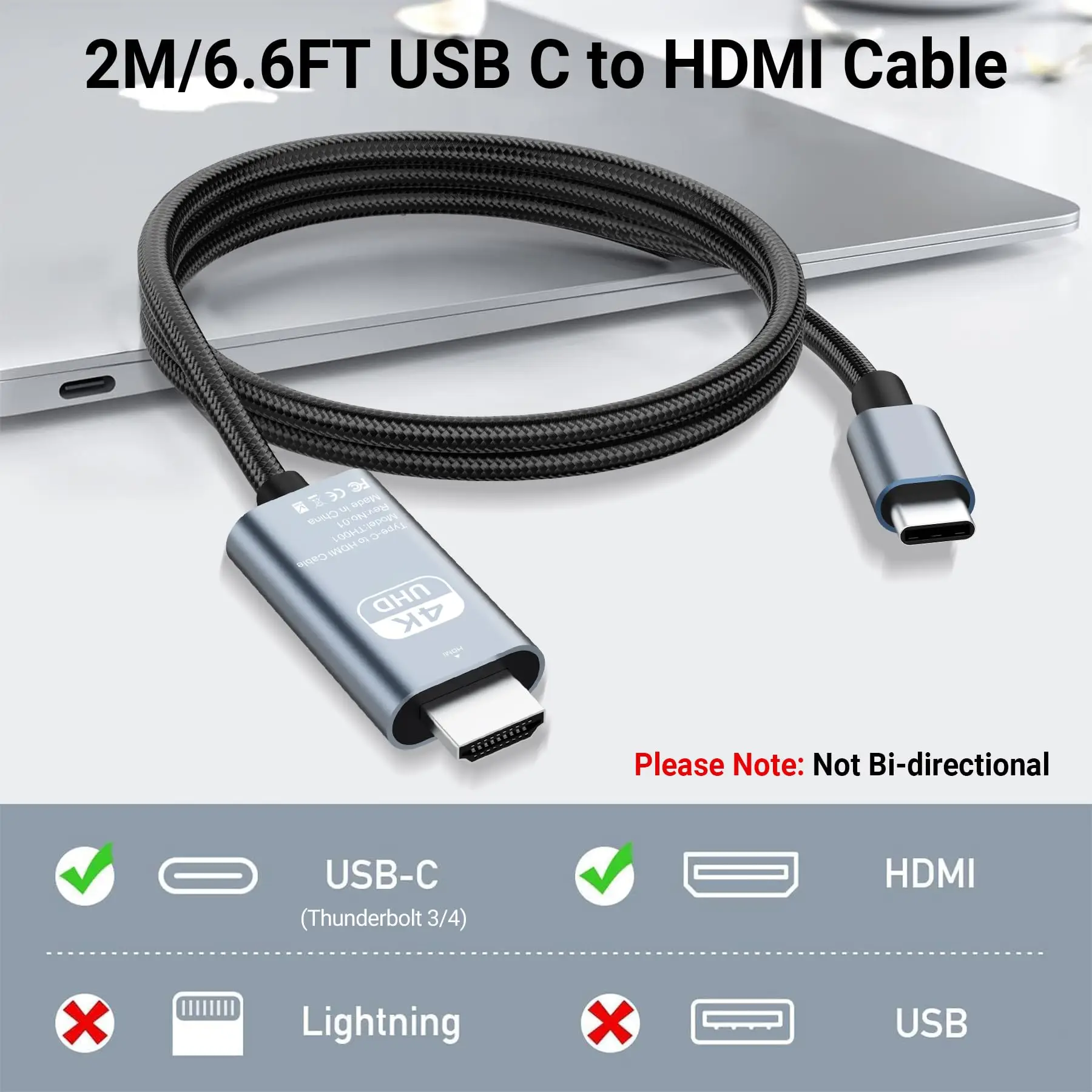 محول HDMI كابل USB من النوع C MHL مضفر 4K HD محول فيديو HDTV سلك لشاشة العرض والتلفزيون متوافق مع HP Laptop MacBook