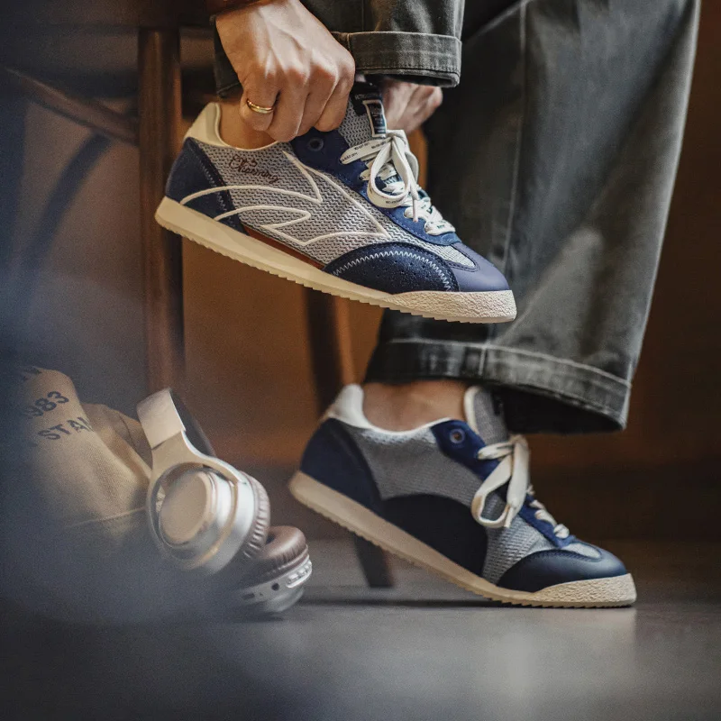 

Мужские дышащие кроссовки Maden, лоскутный сетчатый синтетический верх с мягкой подошвой, легкие кроссовки на шнуровке для бега