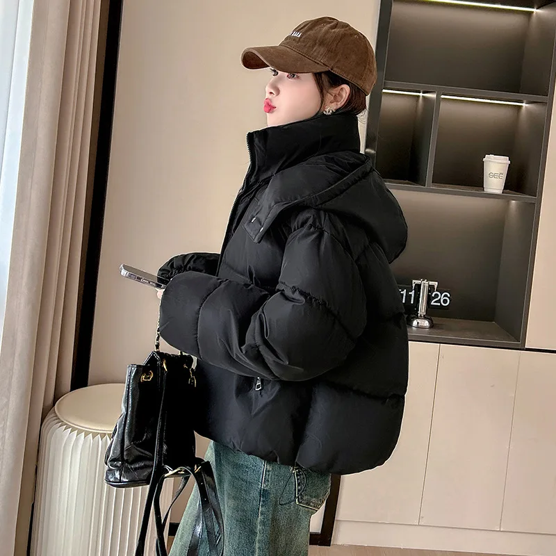 Cotton Jackets Women Parkas Hooded Short Coat Zipper Outerwear Puffer Winter Thick Warm Windproof Pockets Overcoat Office Lady