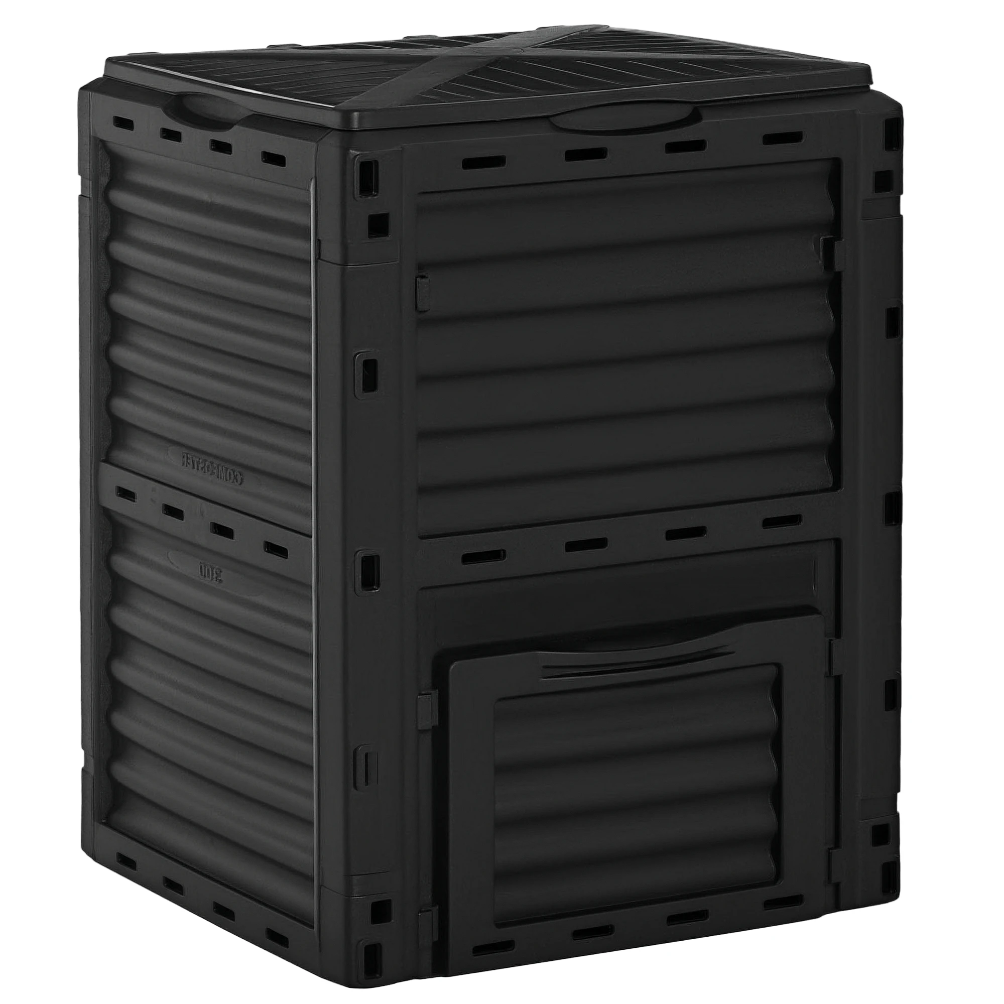 Outsunny Compostador Capacidad de 300L Compostera Orgánica para Producción Abono con 48 Respiraderos 60,5x60,5x81,5 cm Negro