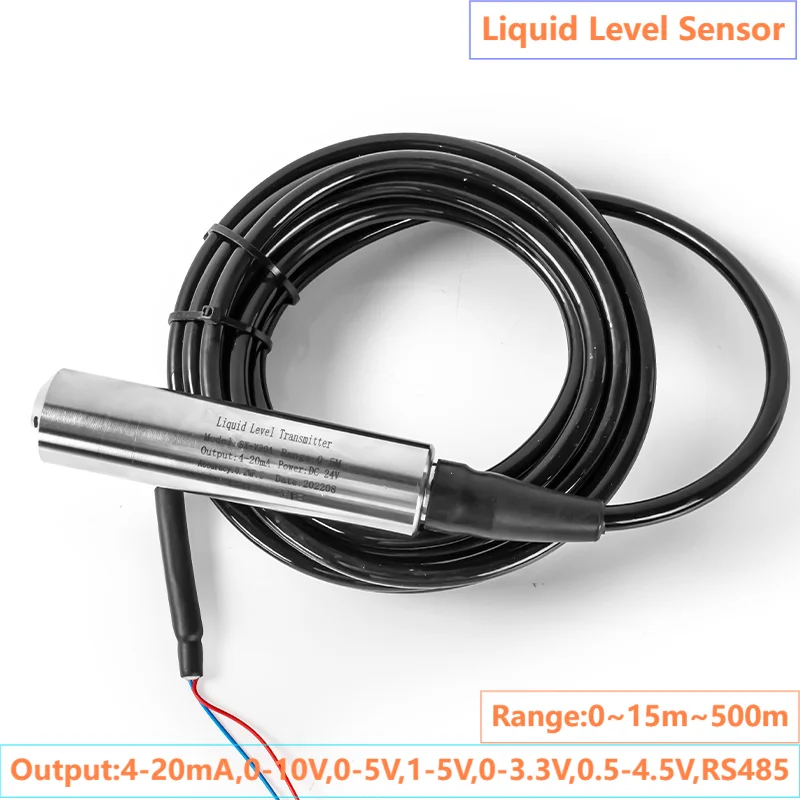 

10m Liquid Level Transmitter DC24V Liquid Level Sensor 4-20mA 0-10V RS485 Submersible Liquid Level Transducer for Tank Well
