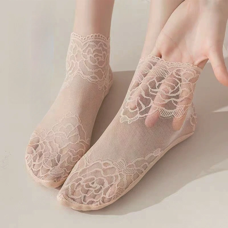고품질 패션 Vintag 코튼 여성 레이스 양말 투명 여름 꽃 레이디 소녀 여성을위한 얇은 짧은 양말 Dropshipping