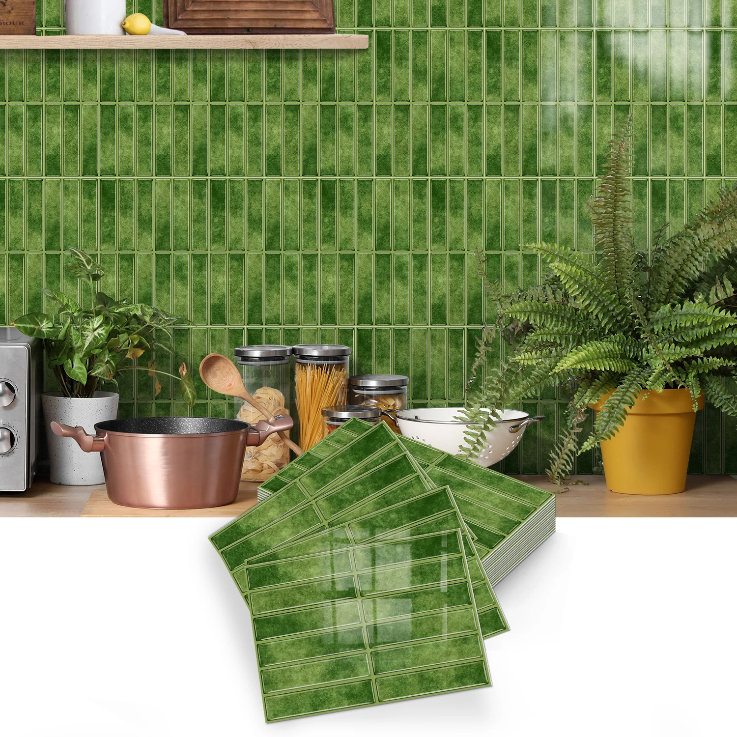 

Green wall tile peeling and pasting wall tile - kitchen/bathroom 6.7x9 inches (17x23cm) self-adhesive high-definition wall tile