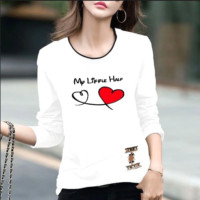 Causal O-neck Letter Print Skinny Long Sleeved T-shirts Fashion Spring Autumn Simple Comfortable Cotton Top Women\'s Clothing