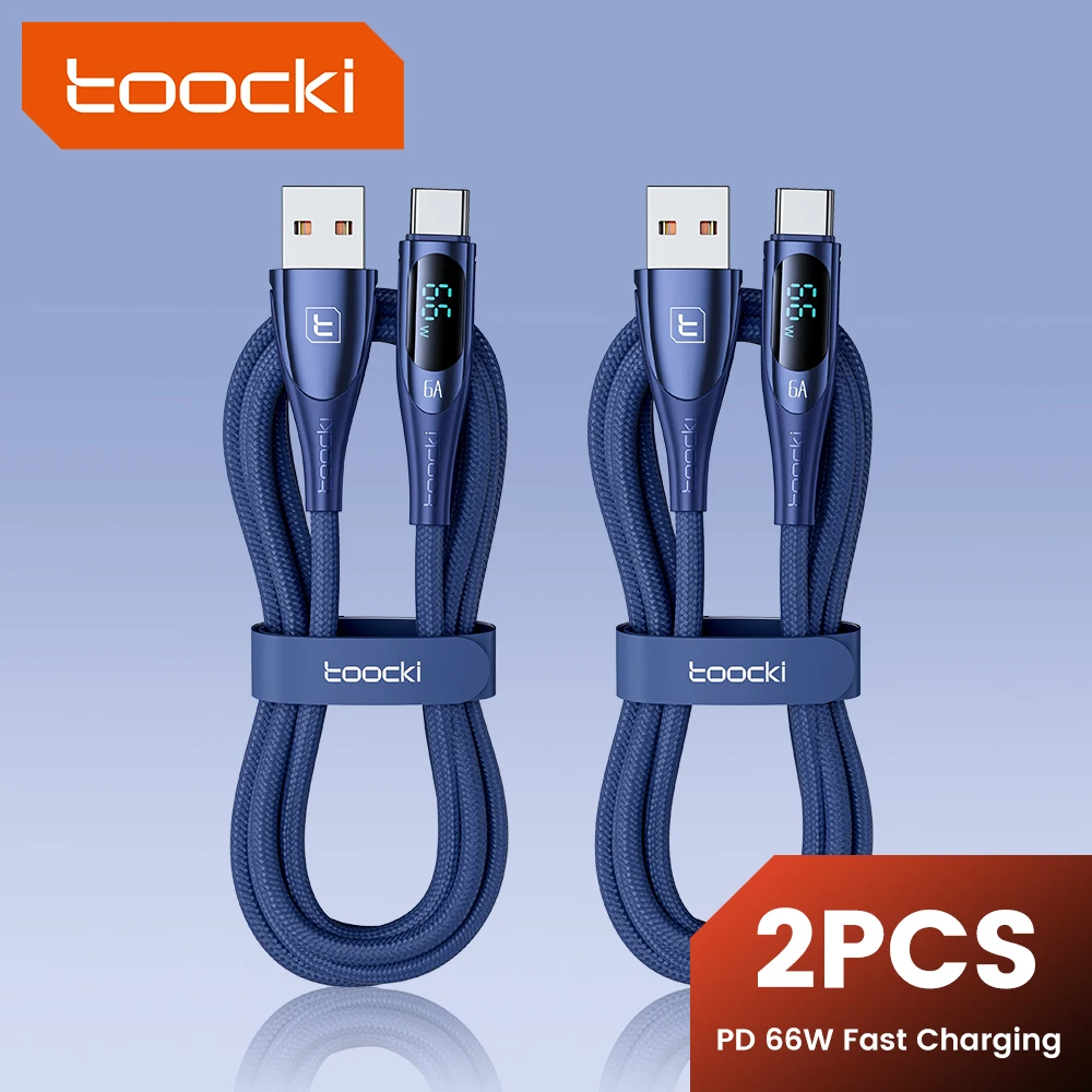

Toocki 2 шт. 6A 66 Вт кабель для быстрой зарядки USB типа C для Huawei P70 Mate60 Pro Samsung S24 Xiaomi 14 светодиодный цифровой дисплей кабель для передачи данных