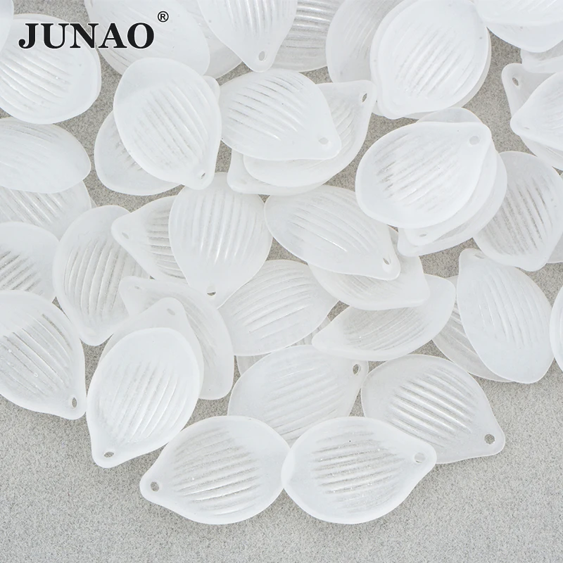 JUNAO New Style 50Pcs 16mm White Shell Petals Beads Sewing Acrylic Gold Edge Shell Cabochon Rhinestone For DIY Handicrafts Carft