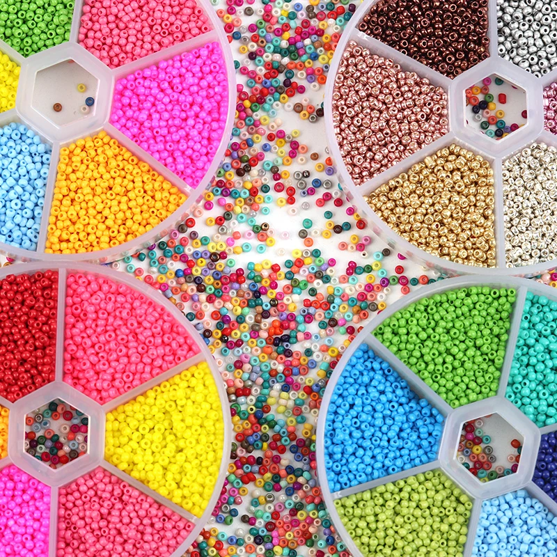 

2mm Glass Seed Beads Kit Ornament Making Color Small Bead Box Set for DIY Art Crafts Material Beaded Finding Sewing Accessories