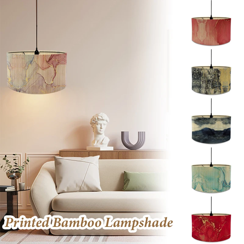 

Watercolor Abstract Bamboo Lampshade Home Room Hotel Homestay Decor Art Light Shade Japanese Retro Chandelier Crafts