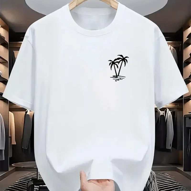 

Мужская летняя хлопковая модная повседневная свободная футболка с принтом кокосовой пальмы, спортивная футболка с круглым вырезом и коротким рукавом в стиле хип-хоп, топ