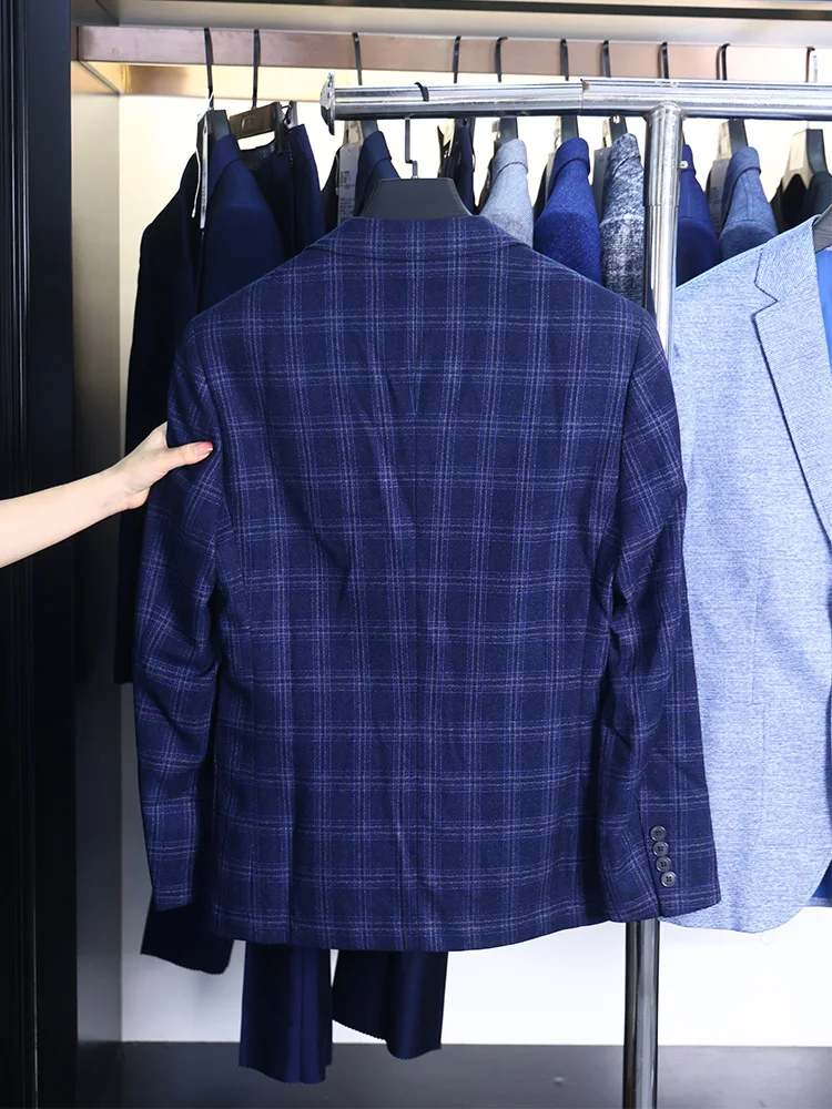 Homesi ربيع الخريف الرجال Faion الراقية منقوشة رداء غير رسمية الوقوف صالح Busin شهم Sle طويل Sve اثنين زر #2