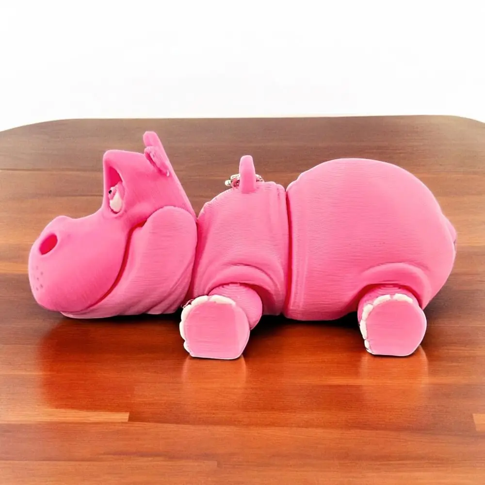 LLavero de hipopótamo rosa PLA, figura de animales impresa en 3D móvil multiarticulado, adornos artesanales de animales