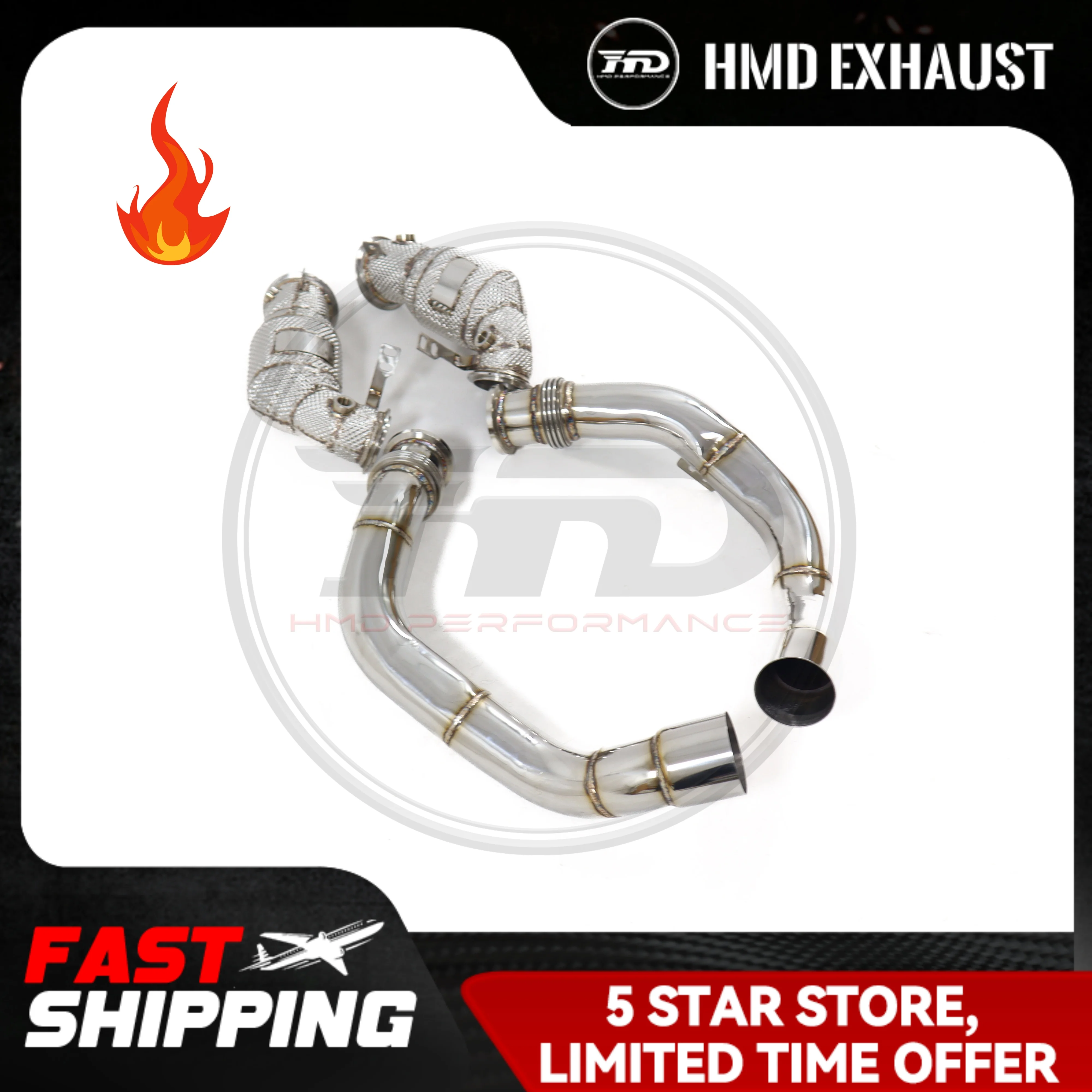 

High Flow Performance Downpipe For BMW M8 F91 F92 F93 Heat Shield HMD Stainless Steel Exhaust System Car Parts Resonant Tube