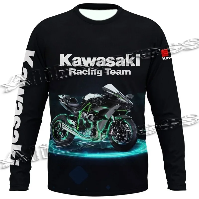 

Kawasaki Motorcycle Racing Team Men T-shirt Long Sleeve Spring Autumn Women Tee Shirts 2024 New Sports Children Clothes Tops