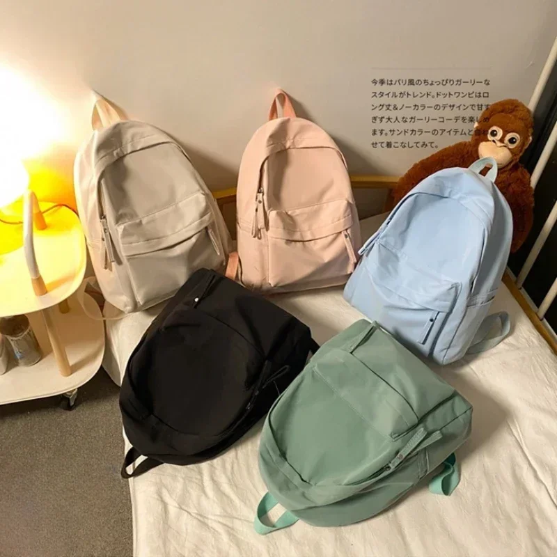 Sacos De Escola De Nylon Impermeável para As Mulheres, Simples Cor Sólida Mochila, Estudante Meninas Bookbag, Senhora Viagem Bolsa De Ombro, Novo