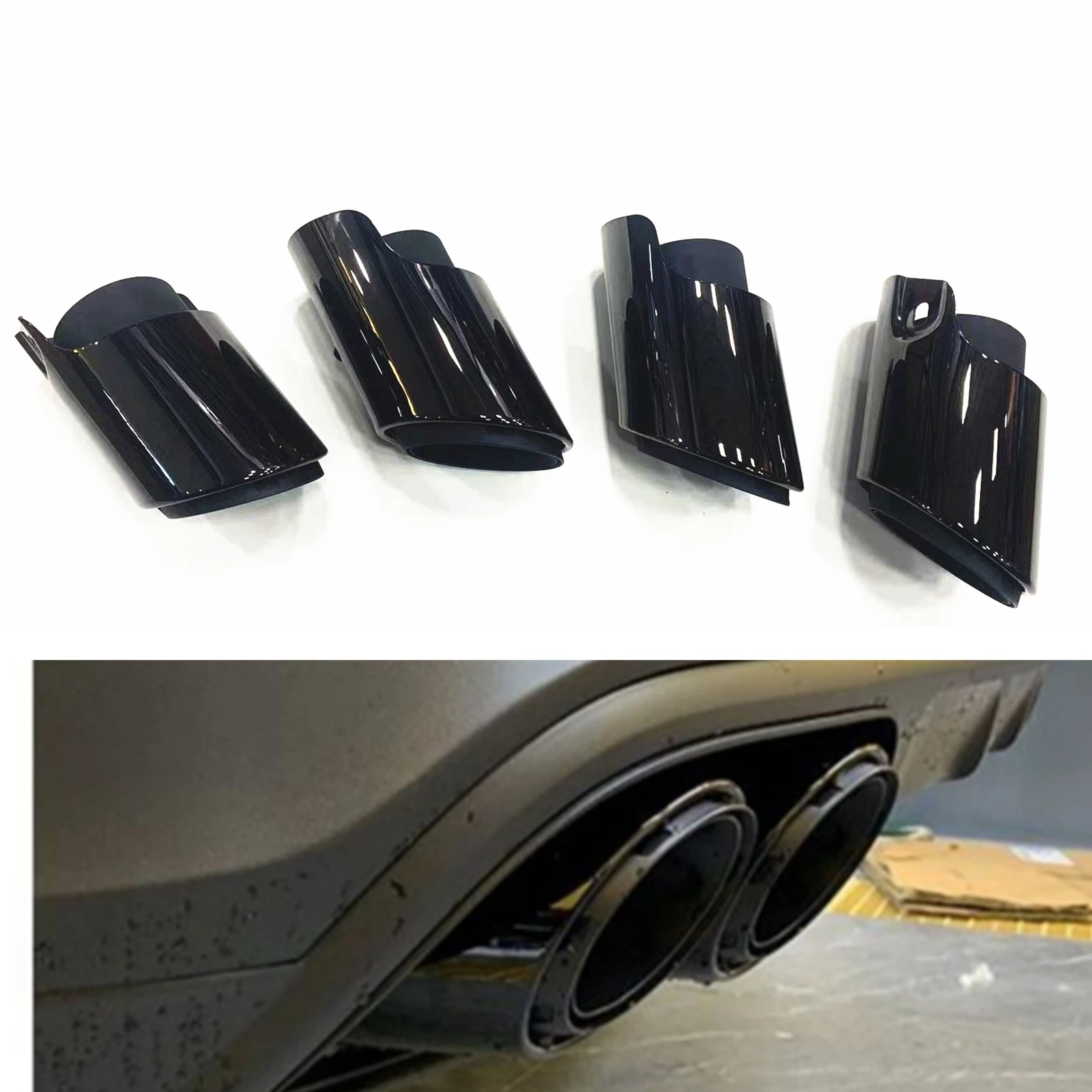 4PCS Rear Exhaust Muffler Pipe Air Outlet Vent Quad Tip Duct Exhause For Porsche Macan S 3.0L engine 2014-2023