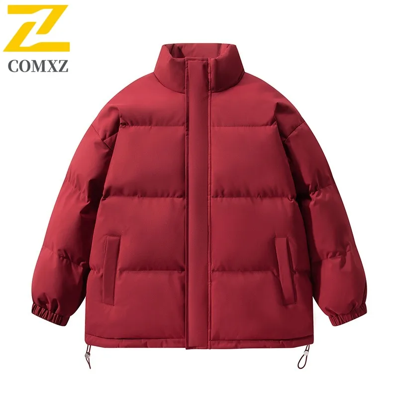 

COMXZ 2025 Men's Stand Collar Cotton Jacket Red Khaki Olive Pink Coffee Color Padded Winter Lightweight Comfortable Coat