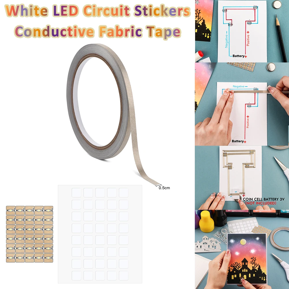 

Light Craft Kit White LED Circuit Stickers and Conductive Fabric Tape Scrapbook Accessories DIY Tool 2024