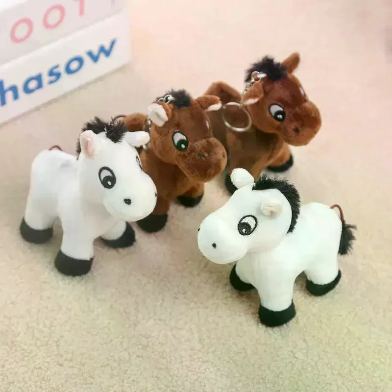 1Pcs Cartoon Pony Anhänger Stofftier Pferd Plüsch Spielzeug Schlüssel Ring Rucksack Ornamente Hängende Dekoration