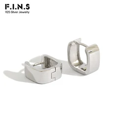 F.I.N.S Minimalist S925 Sterling Silver Wide Square Earring Hoops Geometric Small Earlobe Buckle Earrings Silver 925 Jewelry