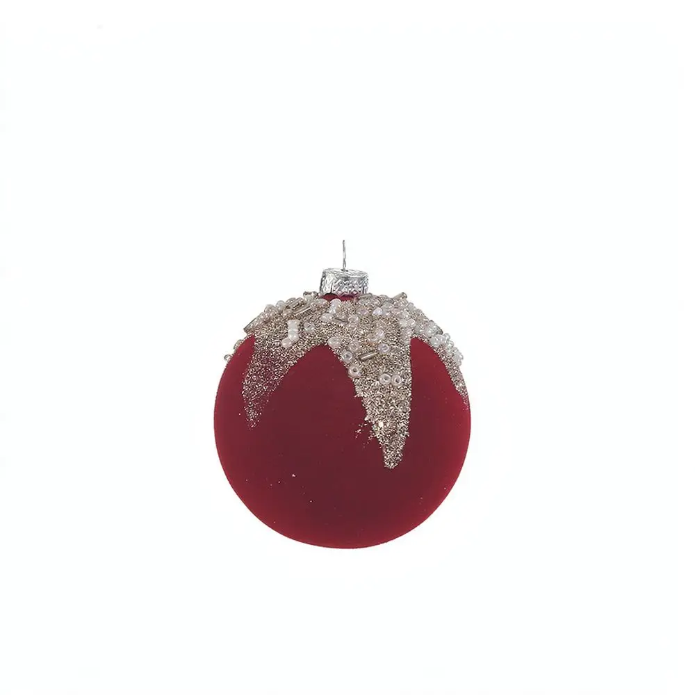 高級感あふれる、ベルベット加工のラインストーンクリスマスツリーオーナメント。お祭りやパーティー、プレゼント、お家の装飾に最適な、吊り下げ式の球状オーナメント。