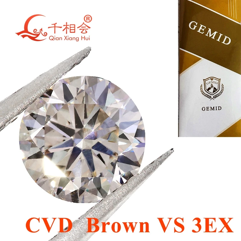 CVD diamond 1ct -2.7ct clarity Brown color round shape GEMID certificated lab grown diamond loose stone