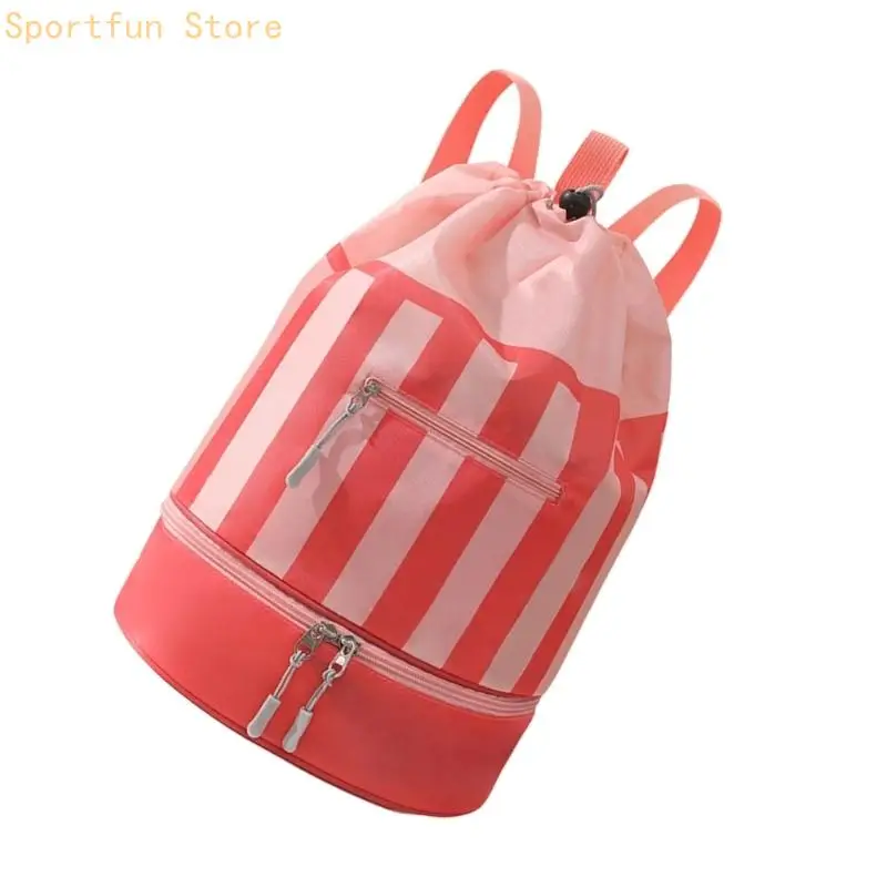 Pool and Gym Storage Bag with Drawstring Main Compartment, Front Zipper Pocket, and Bottom Section for Daily Packing X7JD