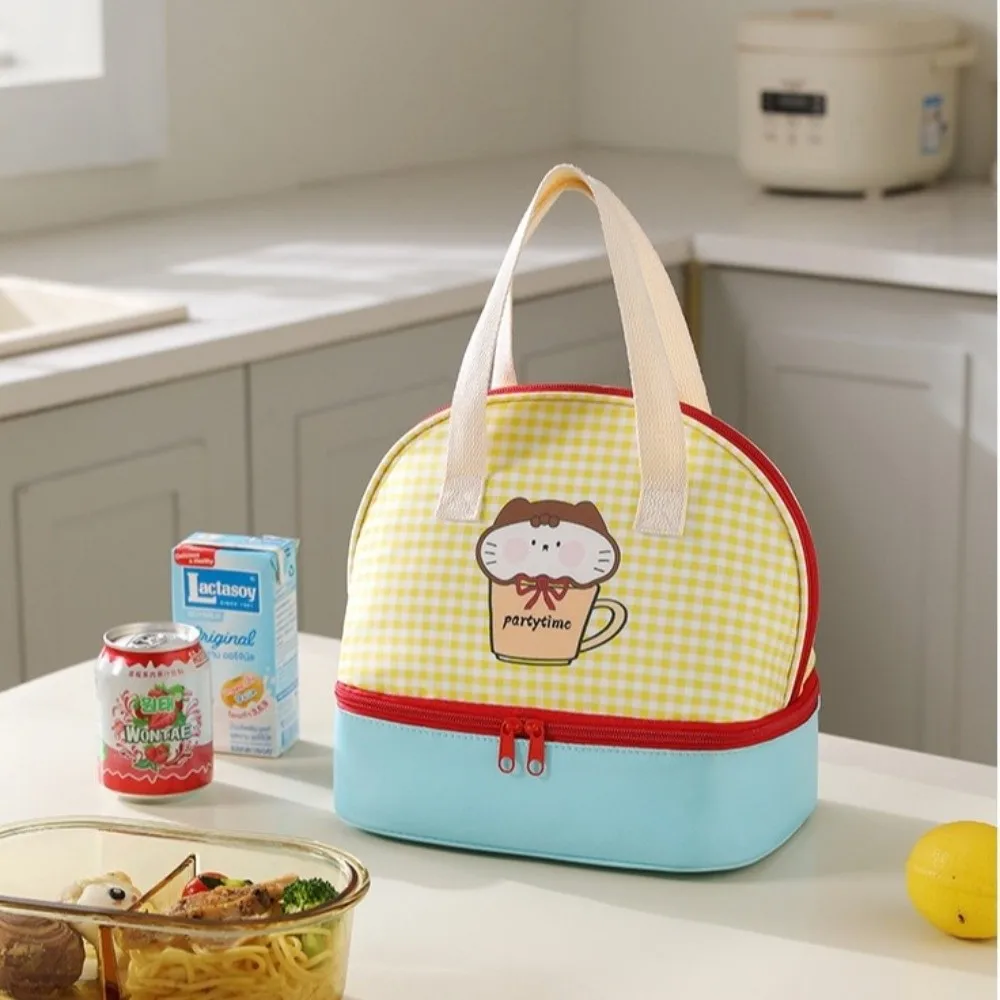 Portable Double-layer Cartoon Lunch Bag Fresh-Keepin Large Capacity Picnic Bag Leakproof Lightweight Insulated Tote Bag Girls