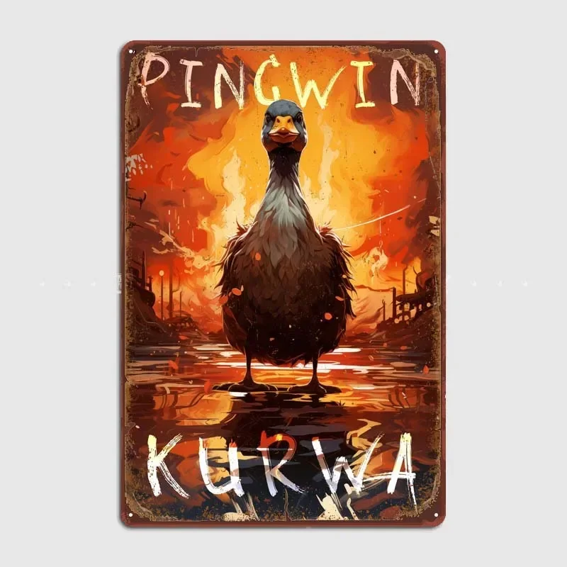 Kurwa Pingwin Vintage Home Decor Items Retro Vintage Metal Signs For Office Coffee Bar Wall Art Decoration Art of Murals Poster