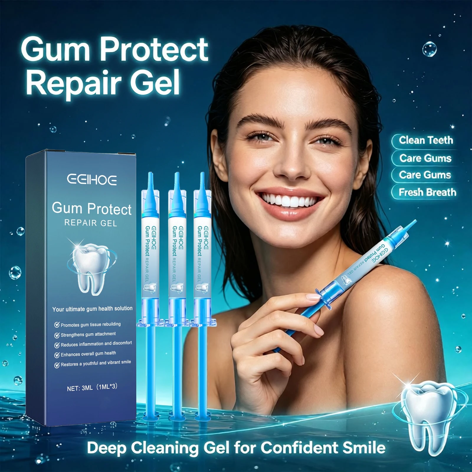 Gum Protect Repair Gel 3PCS Soothe Gum Soreness & Discomfort Removes Stains Improve Fragile Sensitive Gums Gentle Oral Care Gel