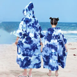 Tie-dye Quick-drying Hooded Bath Towel Beach Vacations Swimming Traveling Surfing Poncho for Adult Teenager Children bathrobe