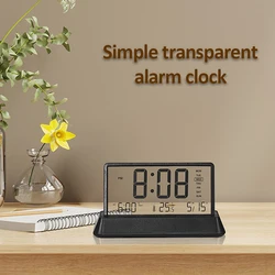 Transparent Alarm Clock Digital Alarm Clock Temperature Date Week Display Office Home Desktop Clock 12/24H Clock Ins Styles