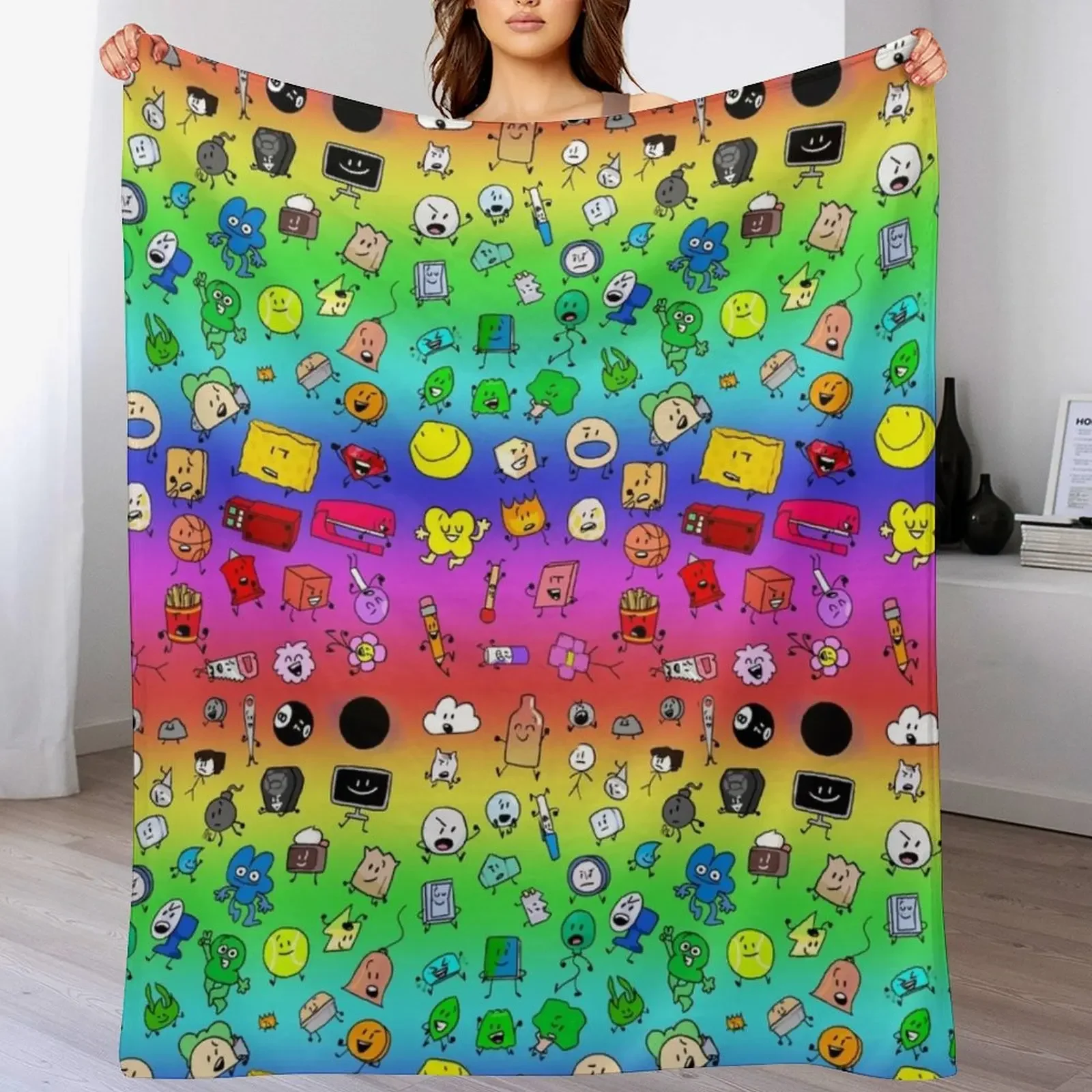 BFDI All Characters (Rainbow) Throw Blanket Soft Comfort Blanket for Reading Watching TV