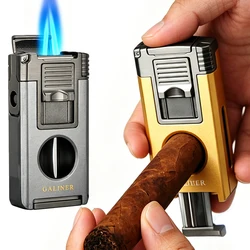 Metal Luxury Cigar Lighter Butane Gas Portable With Punch Cigar Lighter Windproof Lighting Tool