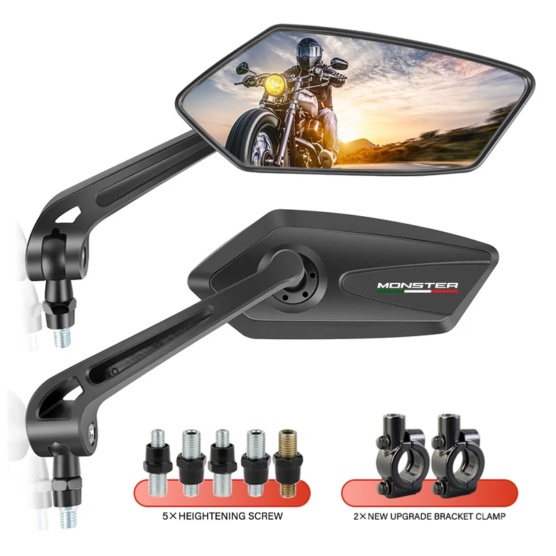

For Monster Ducati ST2 400 600 Monster S4RS Monster796 Motorcycle Handlebar Mirror Folding Black Wide-angle Convex Rearview