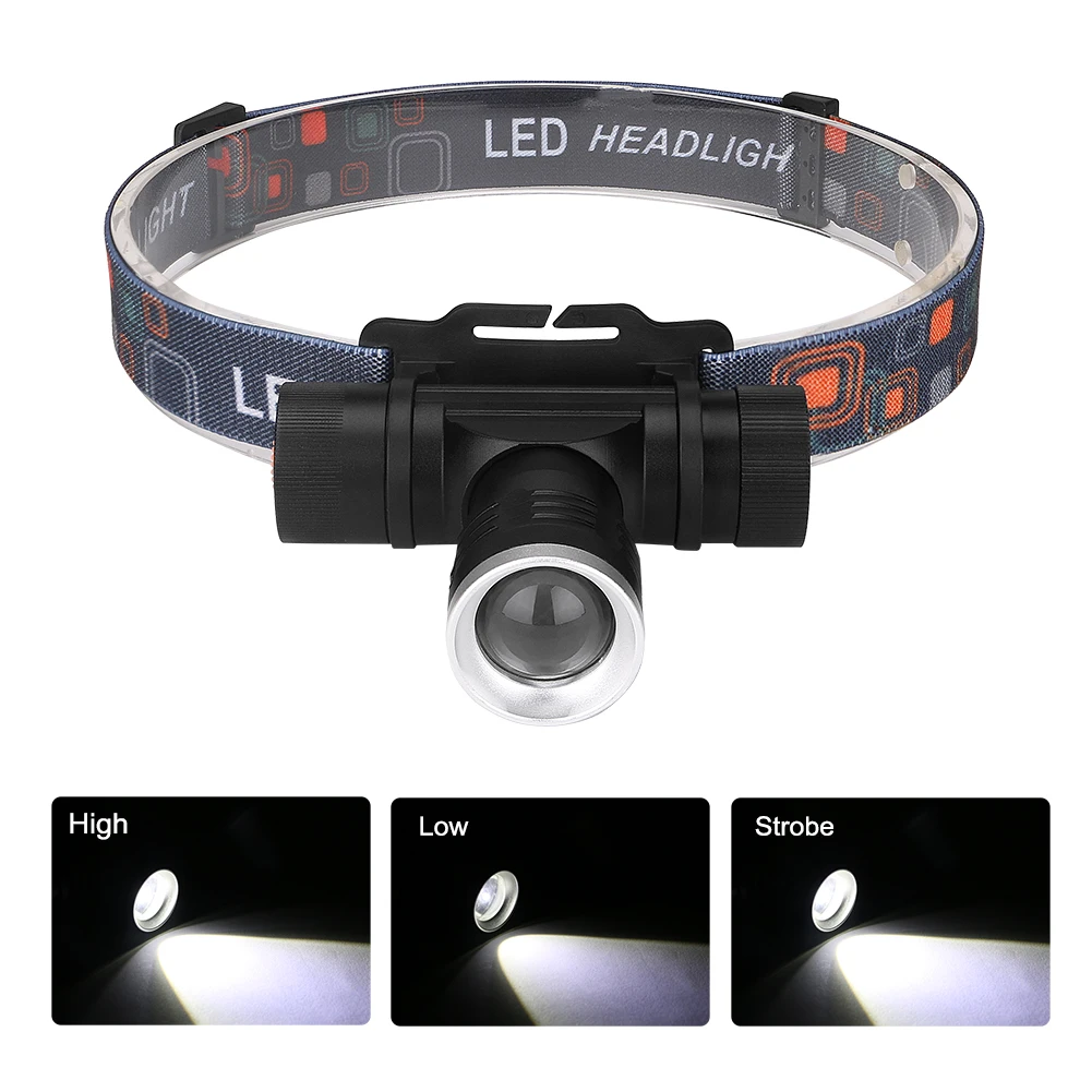 LED Zoomable Headlamp Fishing Headlight 3 Modes Waterproof Super bright camping light Powered by 1x18650 battery
