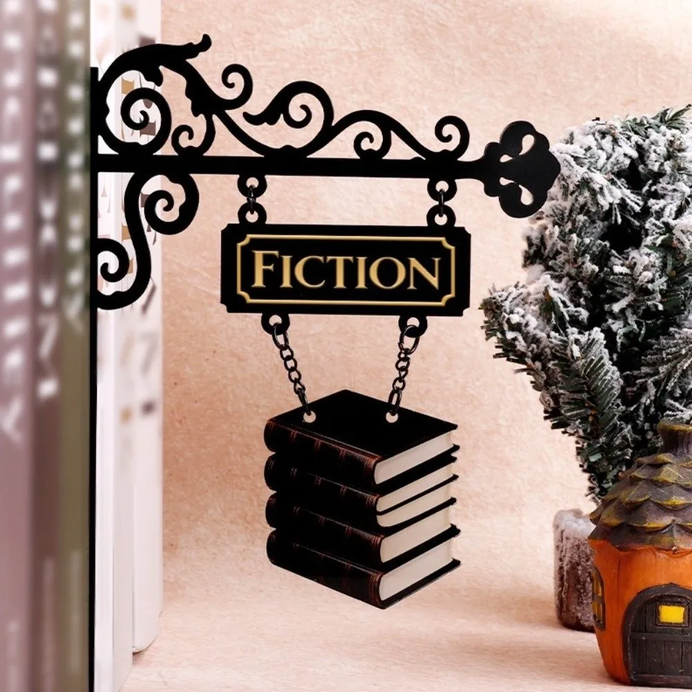 Creative Metal Book Divider Decorative Lightweight Bookend Hanging Plaque Book Pattern Library Wall Bookshelf Home Library