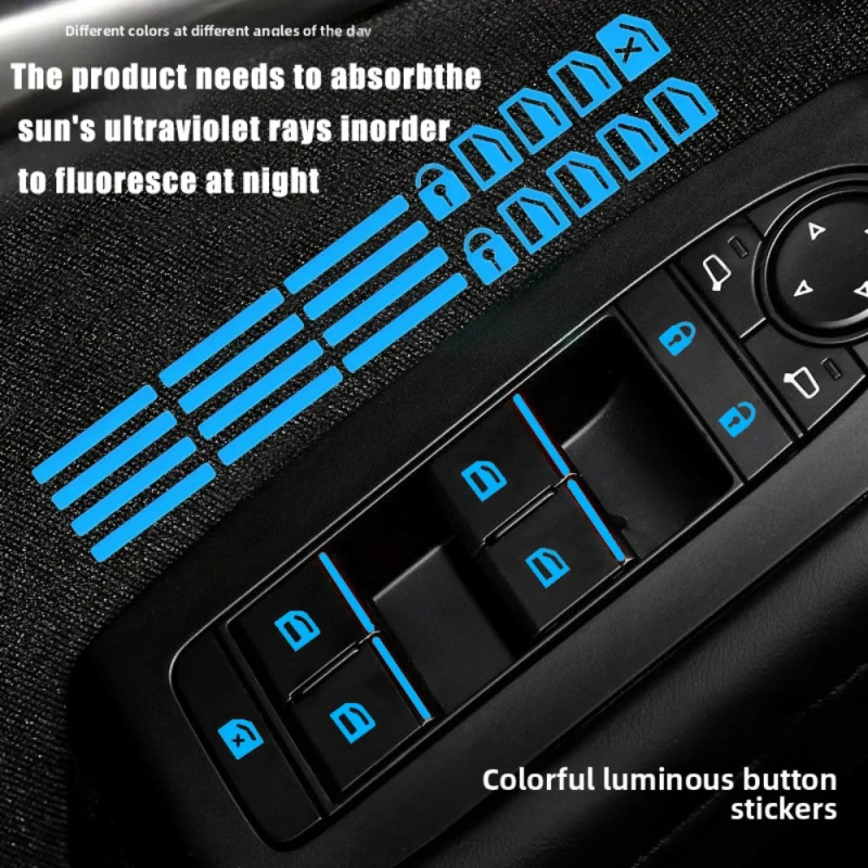 Green Luminous Window Button Stickers Functional Button Fluorescent Decals Car Interior Accessories, Adhesive-free Car Stickers