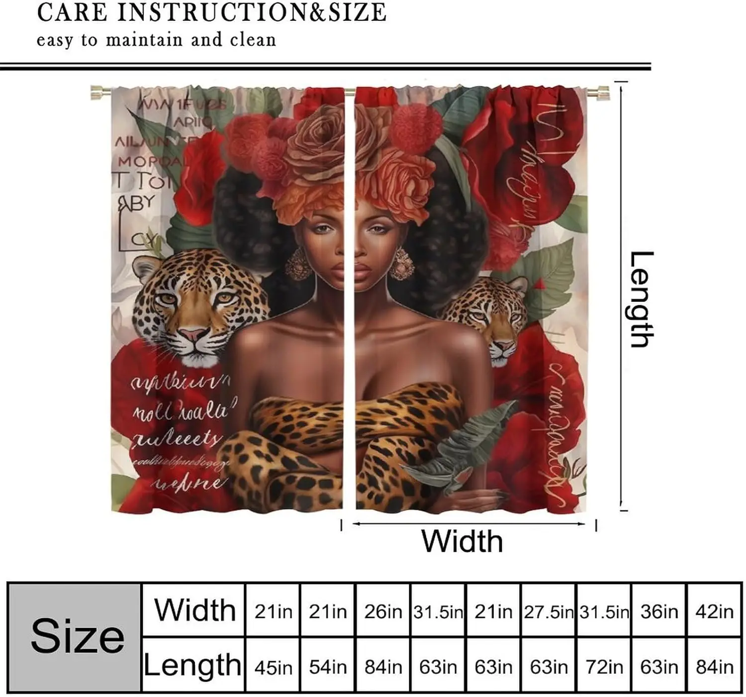 Black Girls Curtains Beautiful Red Rose African Wild Leopard Tiger Flower Plant Decor Windows Treatments Thermal Drapes